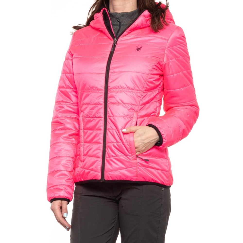 Spyder women’s hooded ski coat. NWOT. Bubble gum pink size Large.